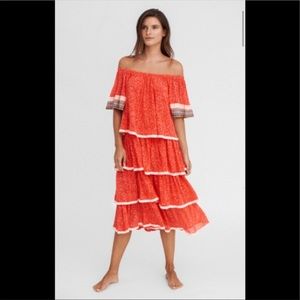 RED PITUSA TIERED BEACH DRESS